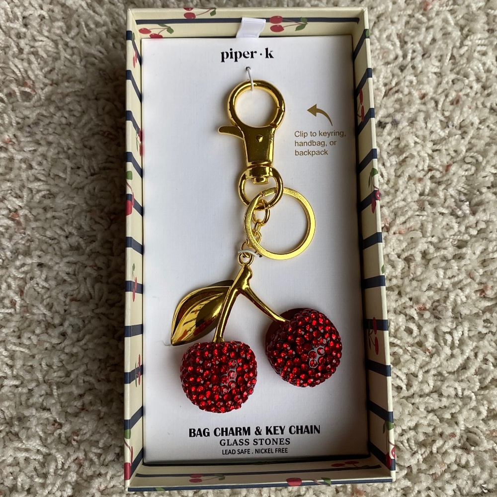 PIPER K NIB Cherry with gold accents Bag Charm & Key Chain